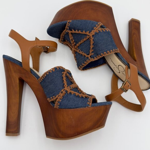 Jessica Simpson Dezzie Mega Wood Platform Sandals Blue Denim JS-DEZZIE Size 9M - Picture 9 of 11
